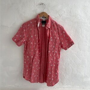 Cactus Man Sailboat Print Short Sleeve Button Up Slim Fit Shirt